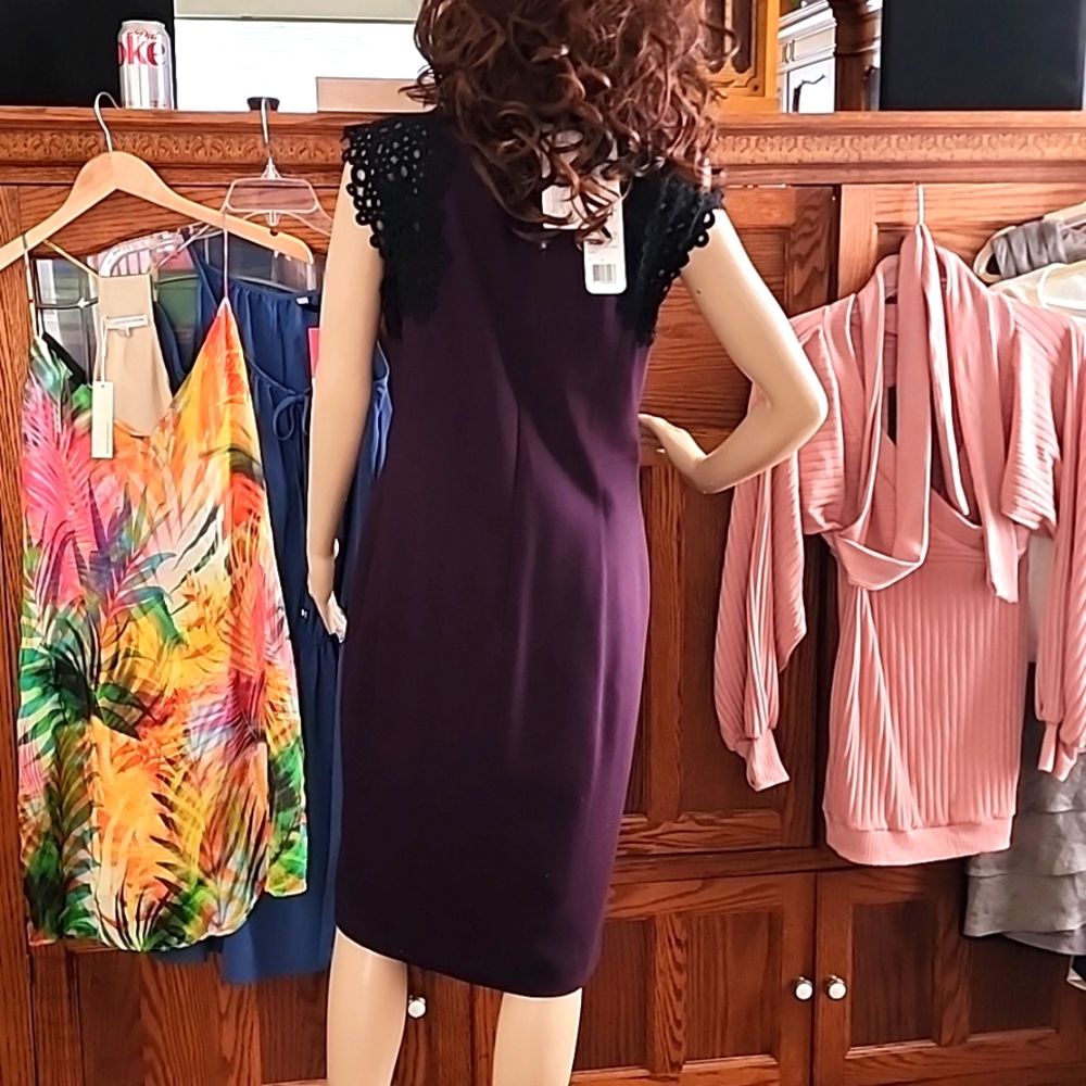 NWT AKRIS PUNTO Wine Sheath Dress w/ Black  Embroidered Accent - Picture 4 of 16
